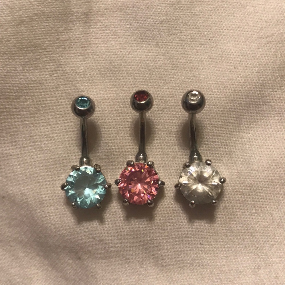 3 PACK! Stud belly button ring (blue, pink, clear)
